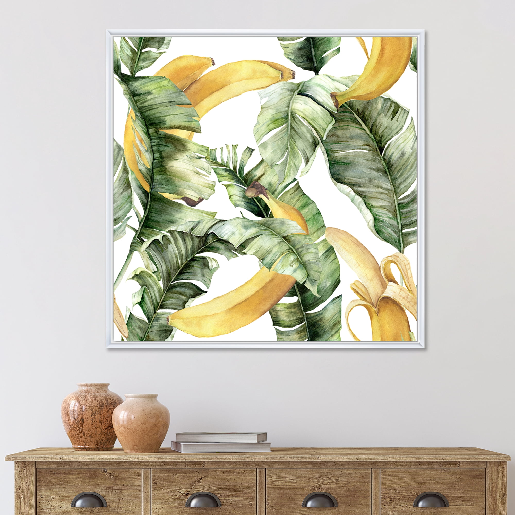 Designart 'Leaves With Ripe Bananas' Nautical & Coastal Framed Canvas Wall Art Print