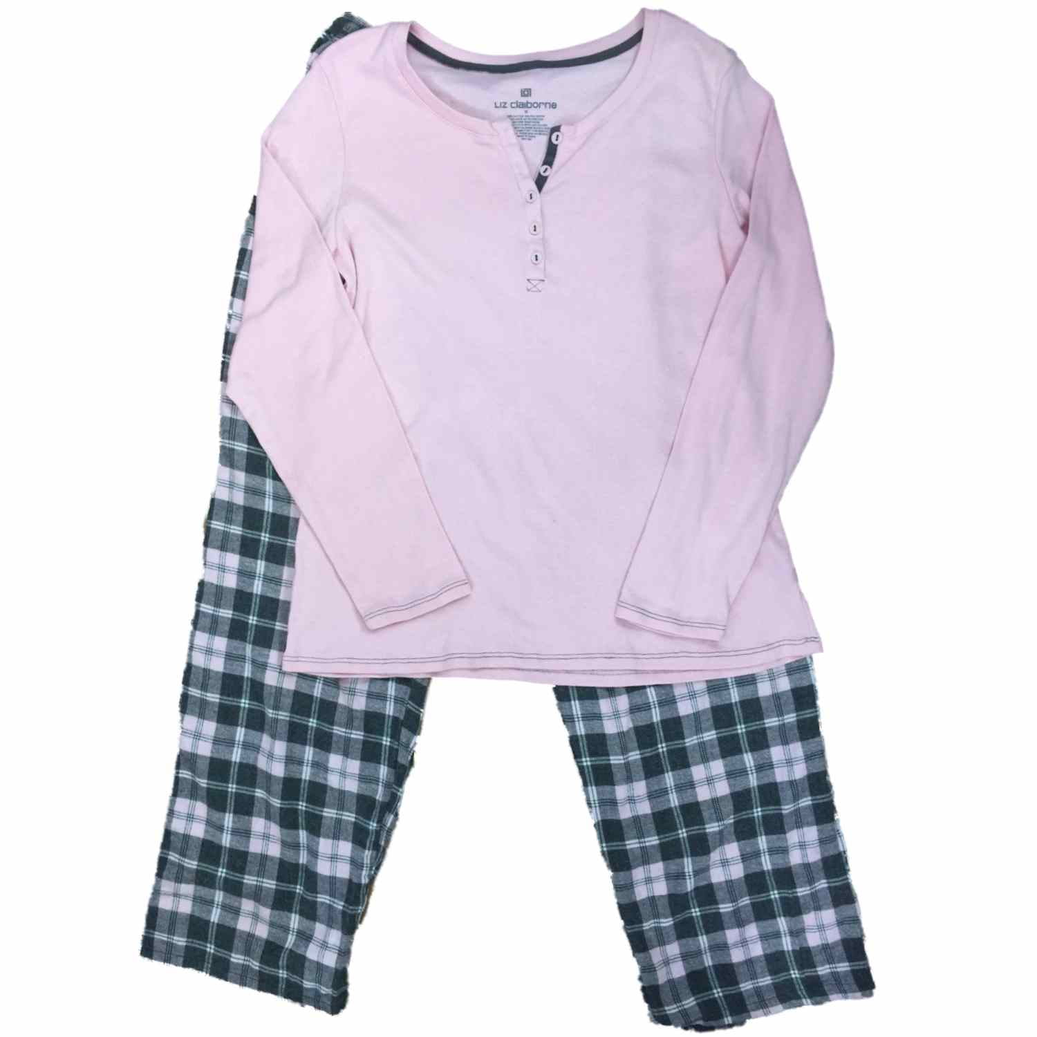 Liz Claiborne - Liz Claiborne Womens Pink & Gray Plaid Flannel Pajamas
