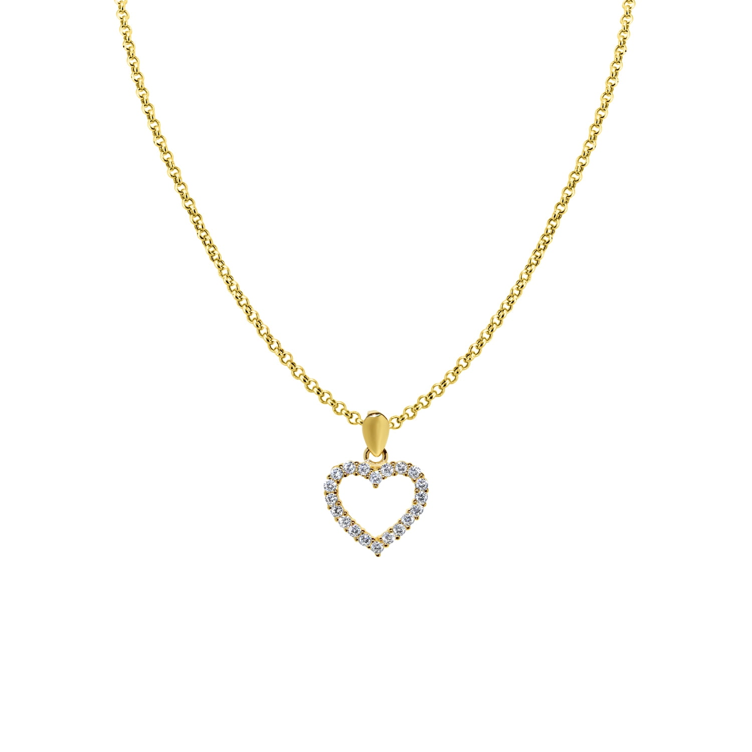 14k White Gold Heart CZ Pendant with 1.2mm Cable Chain Necklace
