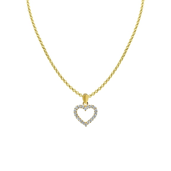 Precious Stars 14K Yellow Gold Cubic Zirconia Ladies Open Heart Pendant with 16" Chain Necklace