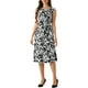 thumbnail image 4 of Inspire Chic Conjunto Vestido Midi Elegante Floral con Cuello Cowl y Mangas Cortas para Mujer XS Blanco Negro, 4 of 5