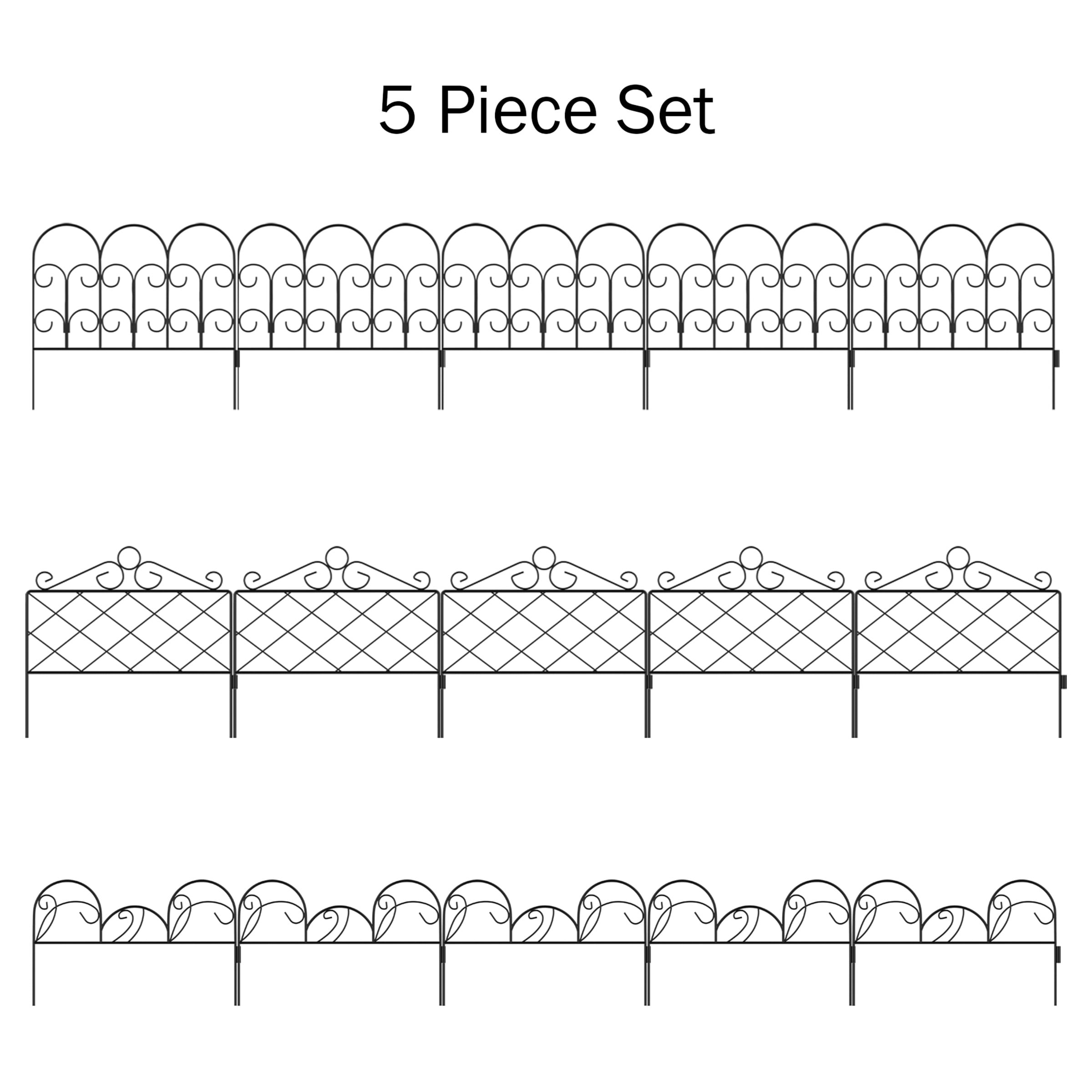 Metal Garden Fencing- Set of 5 Panels of Mimosa Decorative Edging Flower Beds & Landscapin