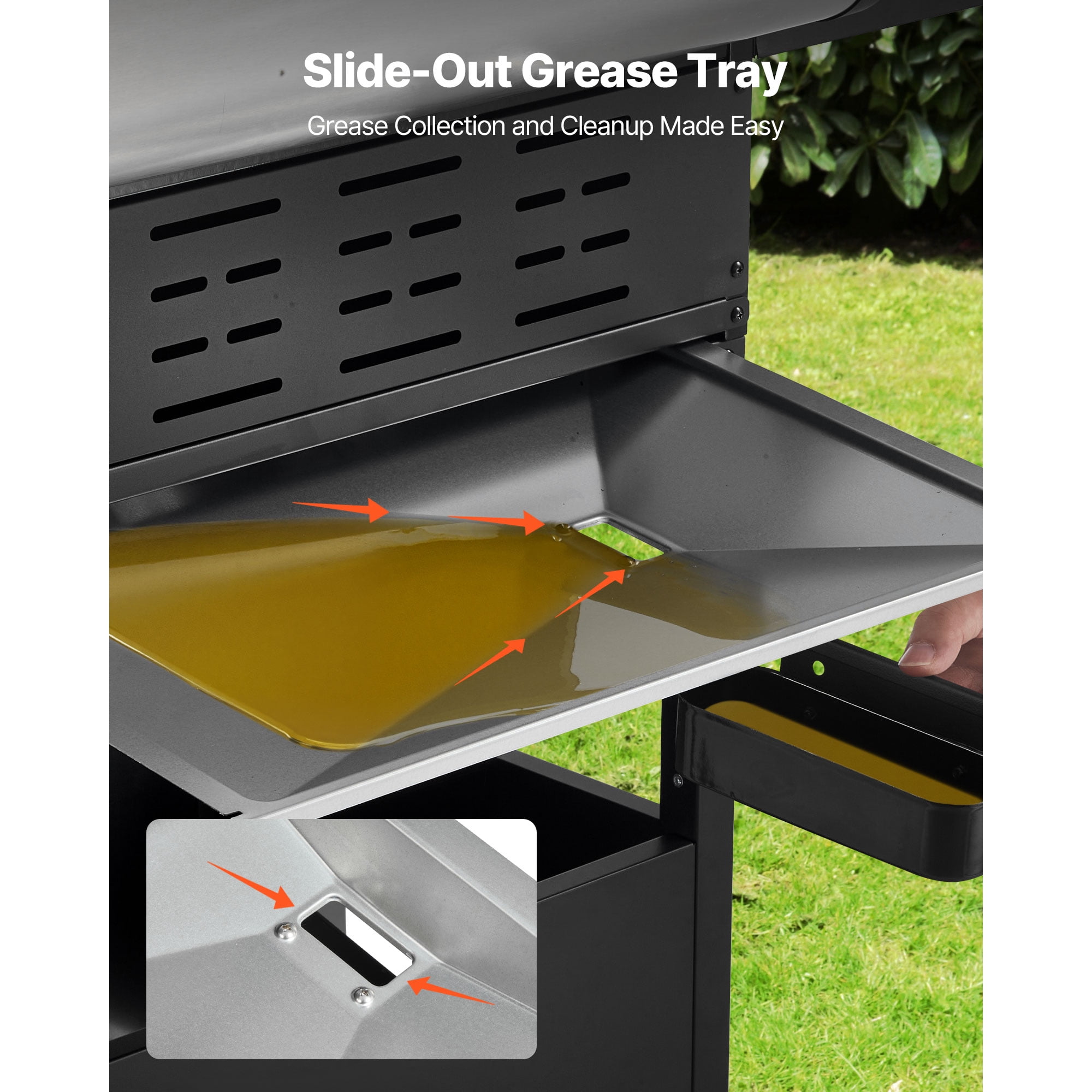 KFFKFF 4-Burner Propane Gas Grill with Side Burner, 425 SQ.In Cooking Space, Carbon Steel Enamel Grates, Outdoor 52,000 BTU Patio BBQ Grill with Dual Side Shelves, Stainless Steel Construction