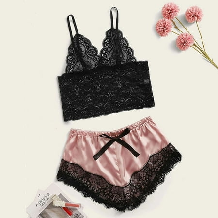 

Women Lace Sexy Babydoll Two Piece Lingerie Set Bodysuit Set Mesh Panties Underwear Bra and Panty Set