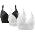 thumbnail image 2 of Hxshgdsn 3PC Back Closure Bras Casual Push Up Shaping Cup Shoulder Strap Embroidered Underwire Bras Plus Size Extra-Elastic Wirefree Womens Bras,Black 1,36C, 2 of 3