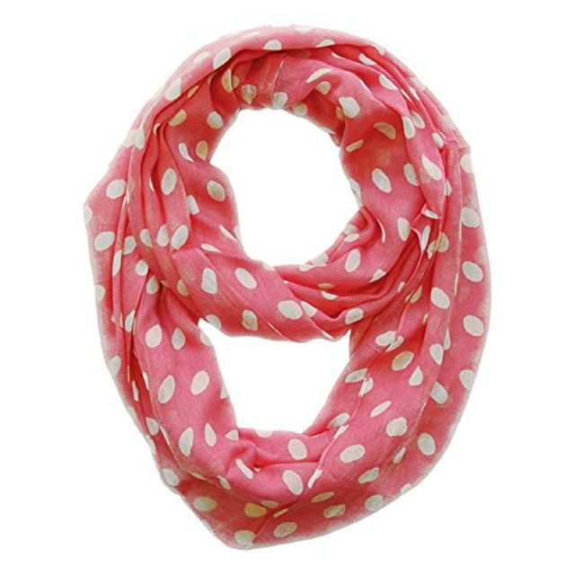Peach Couture Light and Sheer Polka Dot Circle Print Infinity Loop Scarf Baby Pink and Ivory