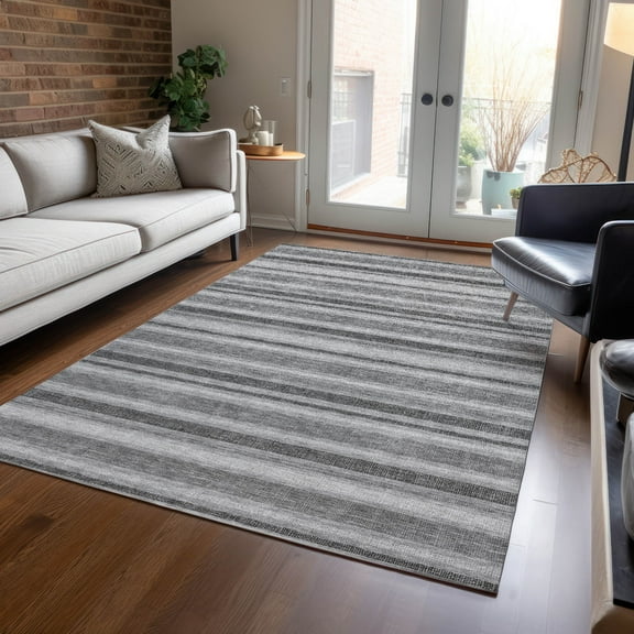 Addison Rugs Chantille Indoor/Outdoor Transitional Stripes Gray Washable Rectangle Rug, 9' x 12'