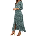 thumbnail image 5 of Women V Neck 3/4 Sleeve Floral Printed Button Maxi Dress, 5 of 6