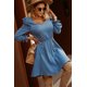 thumbnail image 3 of ABPHQTO Mini vestido tipo túnica arrugado con cuello en V y mangas abullonadas azul para mujer, 3 of 5