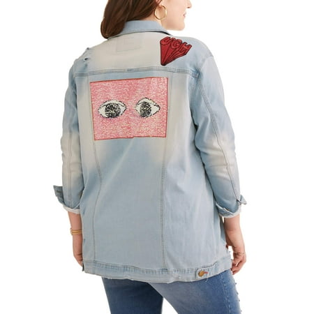 DH by Dollhouse Junior's Plus Reverse Sequin Winking Eye Jacket