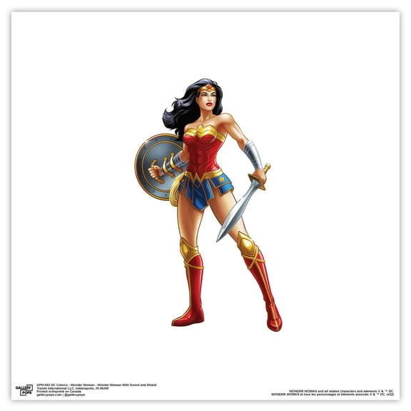 Gallery Pops DC Comics Wonder Woman - Wonder Woman With Sword and Shield Wall Art, Unframed Version, 12" x 12"