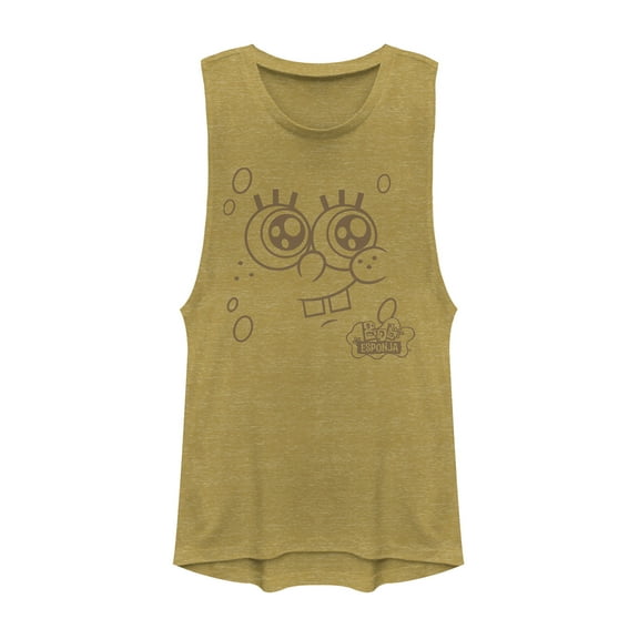 Junior's SpongeBob SquarePants Smiling Face Festival Muscle Graphic Tee Gold Heather X Large