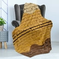 thumbnail image 4 of Tan and Brown Soft Flannel Fleece Blanket, Urban Architecture Weathered Old Brick Wall Different Colored Waves, Cozy Plush for Indoor and Outdoor Use, 60" x 80", Yellow Beige Brown, by Ambesonne, 4 of 5
