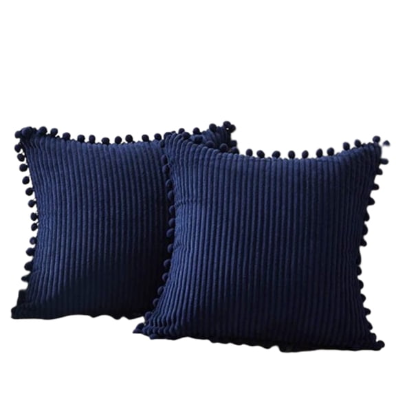 JUNWELL 2PC Decorative Throw Pillow Covers with Pom-poms 18 x18, Soft Corduroy Solid Square Cushion Cases Set for Couch Sofa Bedroom Car Living Room (18x18 Inch/45x45 cm)