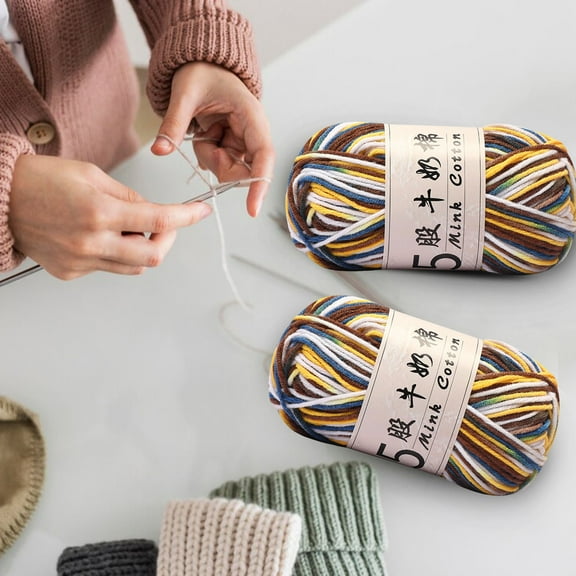 Milk Cotton Gradient Yarn | Hand-Woven Crochet Thread for DIY Crafts and Knitting | 50g Ball | 1mm Thick | 325m Length | Section-Dyed Wool Blend | Soft, Durable, Easy Care | Colorful for Sweaters