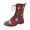 Wine, variant on Mostsola Combat Boots Womens Floral Embroidery Wester Fashion Low Heel Lace up Mid Calf Boots