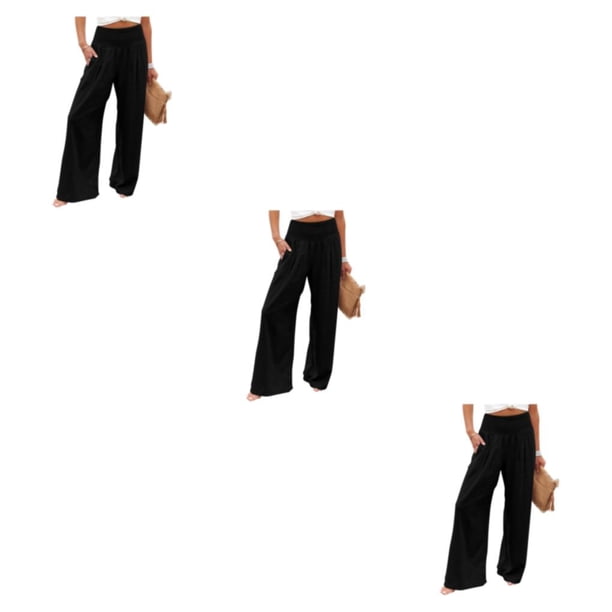 Pantalones Qarigey Verano Primavera Casual Pierna ancha Elástico Negro XXL
