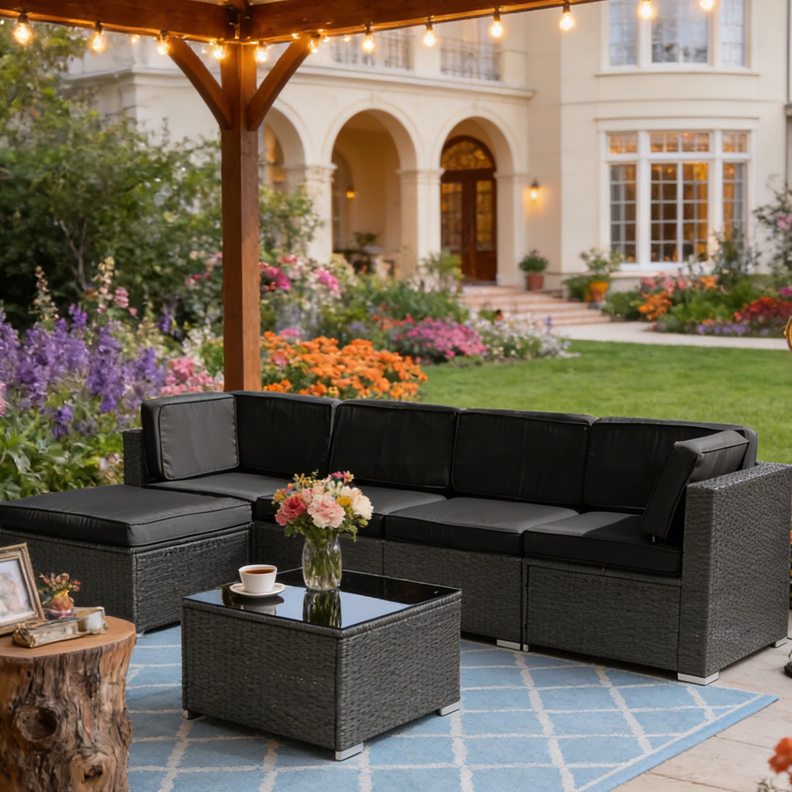 FKS LIFE 11Pcs 25.6"x25.6"x3.9" Patio Cushion Covers Replacement, Waterproof Fade-Resistant Outdoor Slipcovers for Couches Chairs,Dark gray