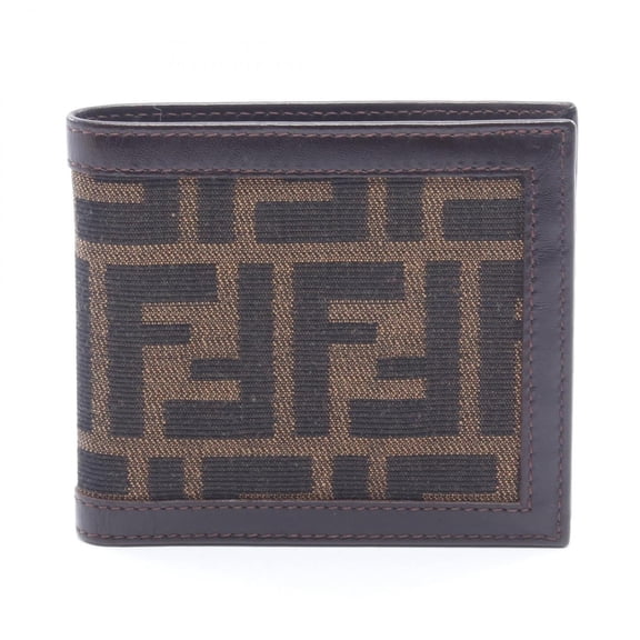 Pre-Owned Fendi Zucca Bi-fold Wallet, Canvas and Leather, Women's, Brown