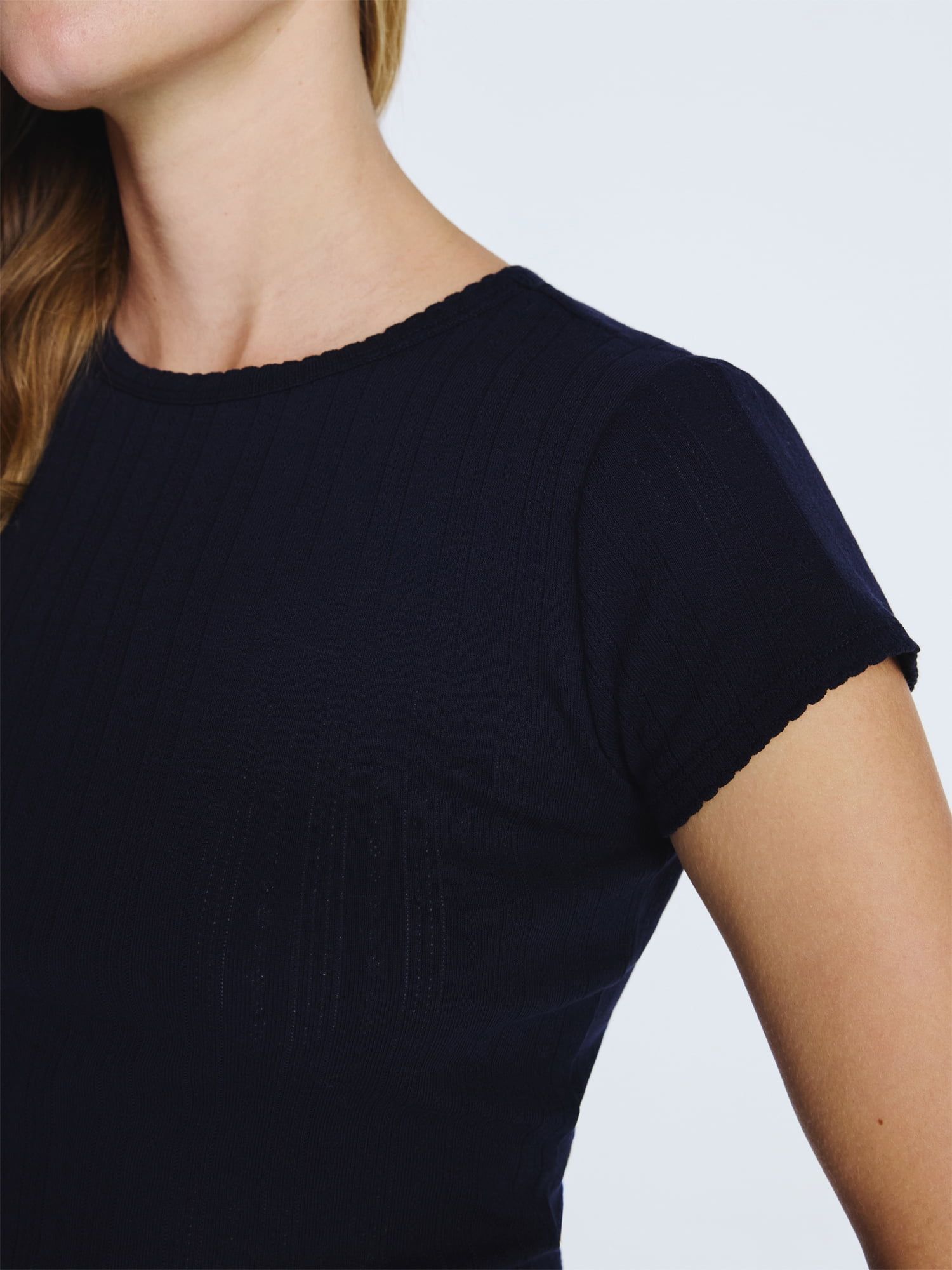 Free Assembly Women's and Women's Plus Pointelle Mini Tee with Short Sleeves, Sizes XS-4X
