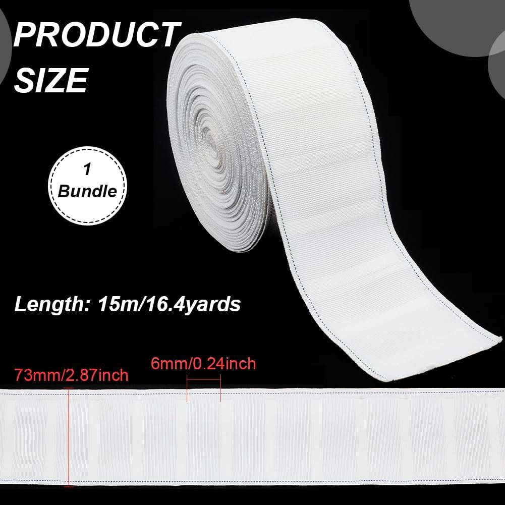 16 Yards White Curtain Tape 2.87 Inch Curtain Pleat Tape Polyester Pleater Tape for Curtains DIY Pinch Pleat Curtain and Drapes Hooks White DIY