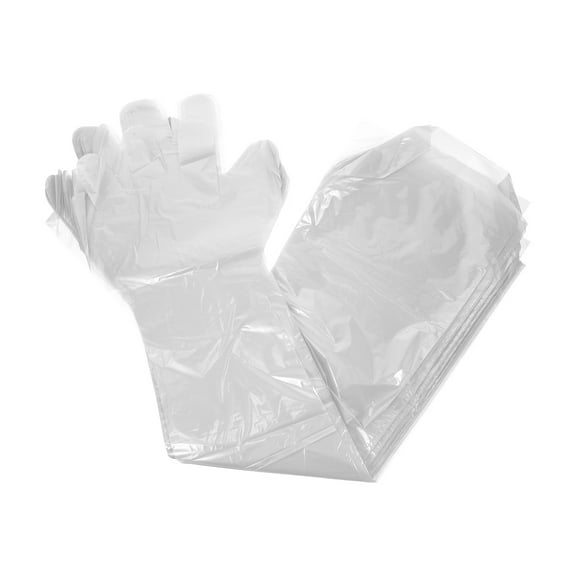 MUSEYA Midwifery Gloves for Protective Use Long Arm PE Material White Color Suitable for Livestock 50pcs