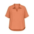 thumbnail image 6 of V-Neck Linen Shirt for Women Collared Elbow-Length Tees Shirts Travel Casual Loose Pullover Classic T-Shirt, 6 of 7