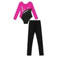 thumbnail image 4 of iEFiEL Kids Girls Figure Skating Dance Performance Outfit Long Sleeve Shiny Rhinestones Leotard with Leggings Gym Suit Hot Pink&Black 8, 4 of 5