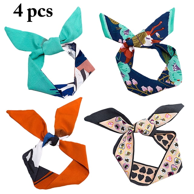 4 Pcs Foulard Cravate Polyvalente à la Mode Florale Tout-Aller Bandeau Décoratif Foulard de Cou pour Dames