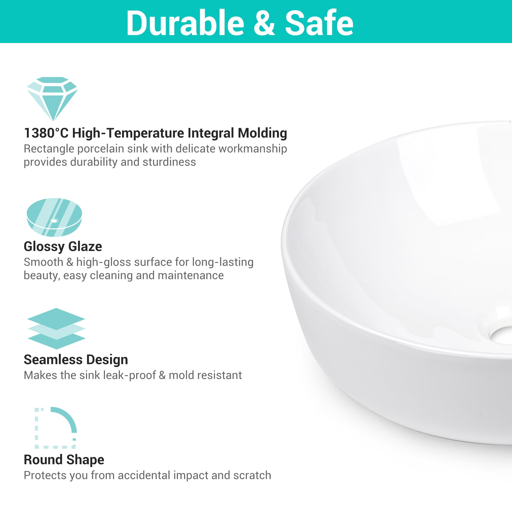 Aquaterior 2 Pack Round Bathroom Vessel Sink with Pop up Drain 16"x5" Above Counter Ceramic Vessel Sink For Hotel
