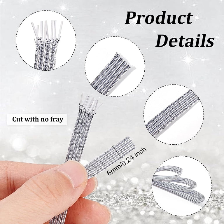 BENECREAT 1/4 Inch Silver Glitter Elastic Cord - 27 Yard Roll For Crafts, Bows & Gift Wrapping