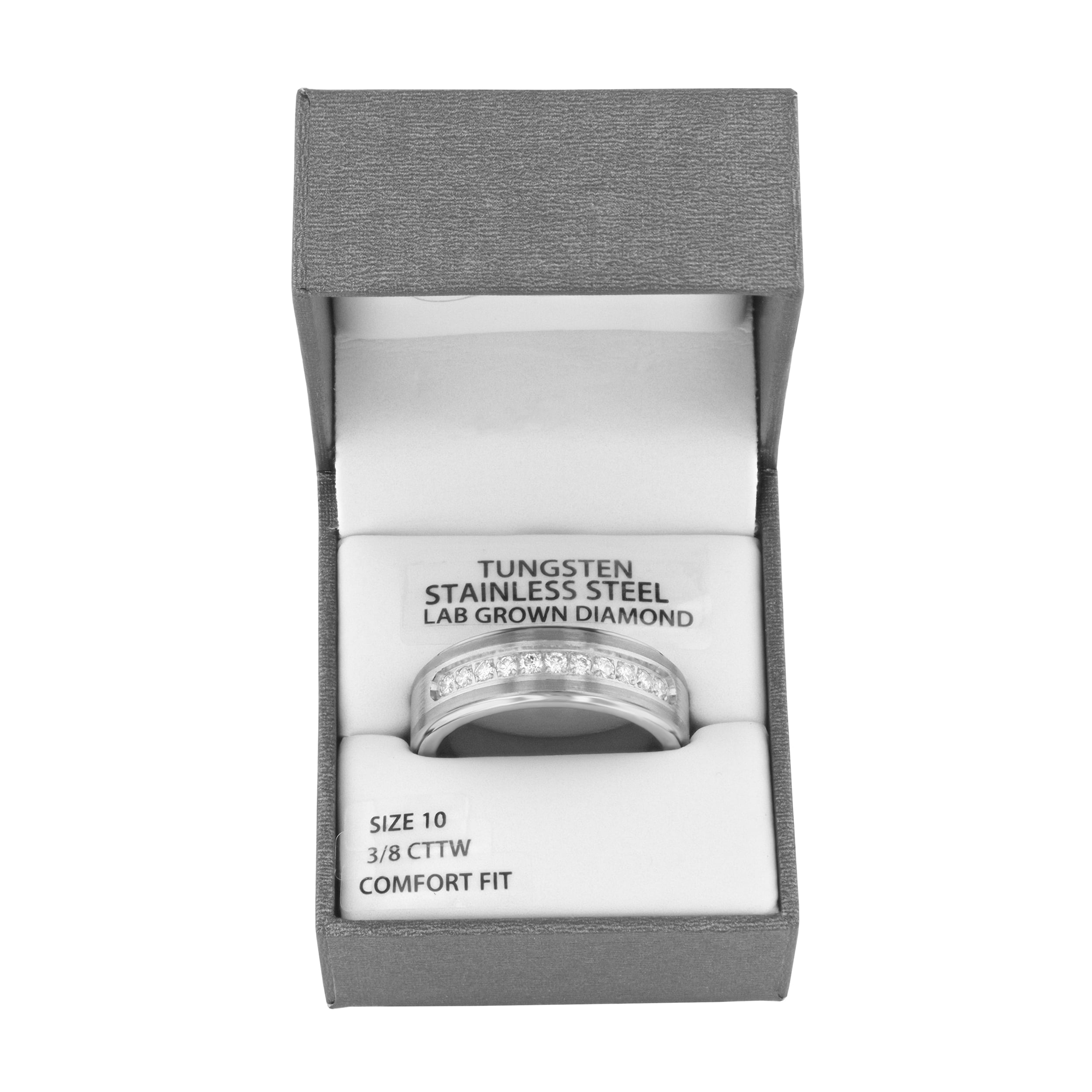 Mens 3/8 ctw Lab-Grown Diamond Tungsten & Stainless Steel Wedding Band - Mens Ring
