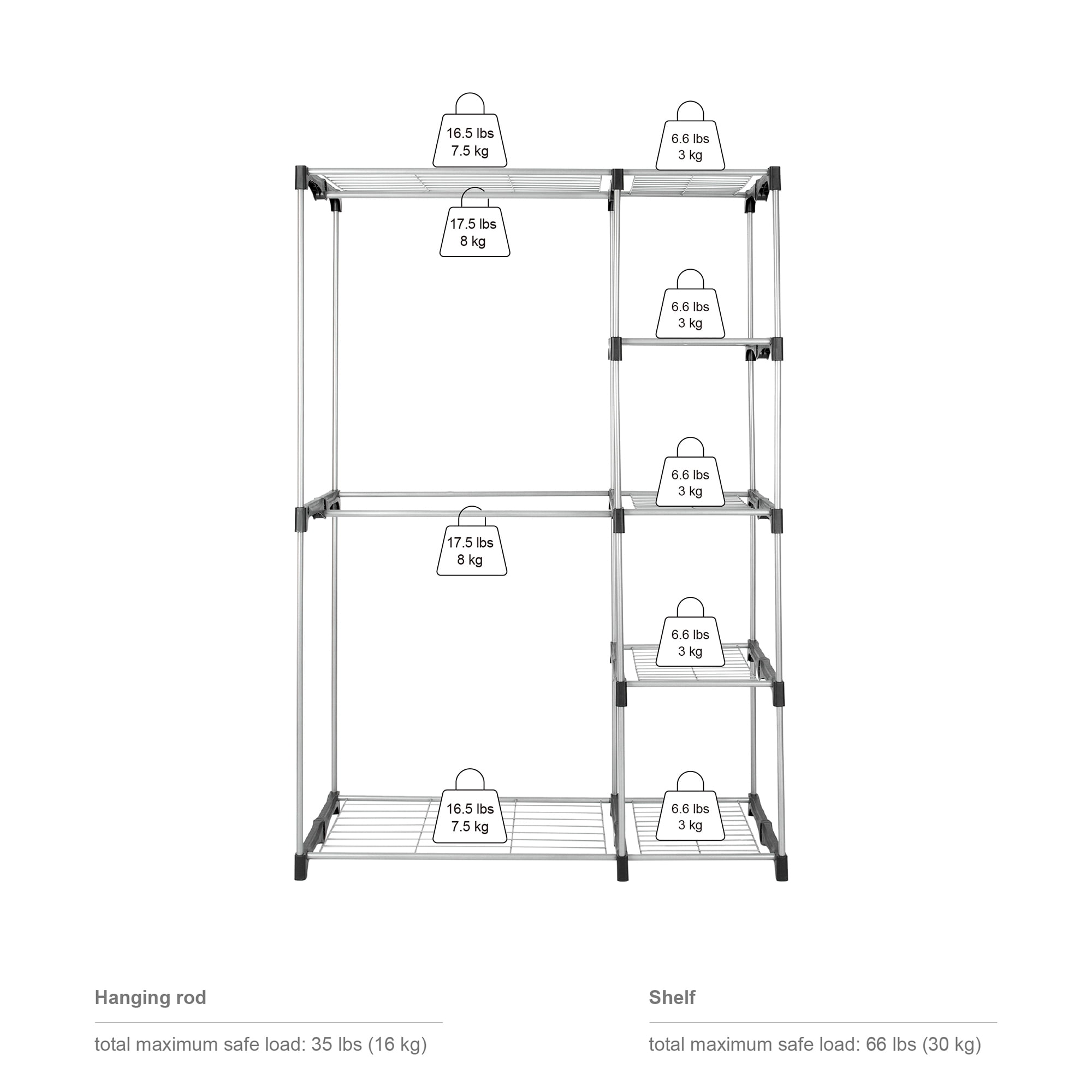 Mainstays 4-Shelf Metal Wire Closet Organizer with 2-Tier Clothes Rack
