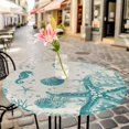 thumbnail image 6 of Turquoise Starfish Round Tablecloth for 45-54 Inch Tables,Fitted Table Cover with Elastic Edge,Ocean Nautical Seahorse Coral Shell Waterproof Outdoor Table Cloth Protector for Patio Garden Dinner, 6 of 9