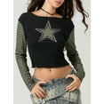 thumbnail image 6 of LMLYSoH Women T-shirt Long Sleeve Crew Neck Star Stripes Slim Fit Ladies Tops for Casual Daily, 6 of 9