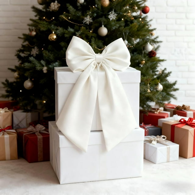 RKSTN Large Ribbon Bows for Christmas 3 PCS Christmas Bows 24X12 Inches Large Ribbon Bows for Christmas Tree Wreath Garland Mantle Staircase Curtain and Wall Decor Xmas Party Decorations
