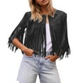 thumbnail image 2 of Suede Leather Jackets for Women 2025 Sleeveless Fringe Cropped Jacket Tassel Motorcycle Crop Coats, 2 of 5