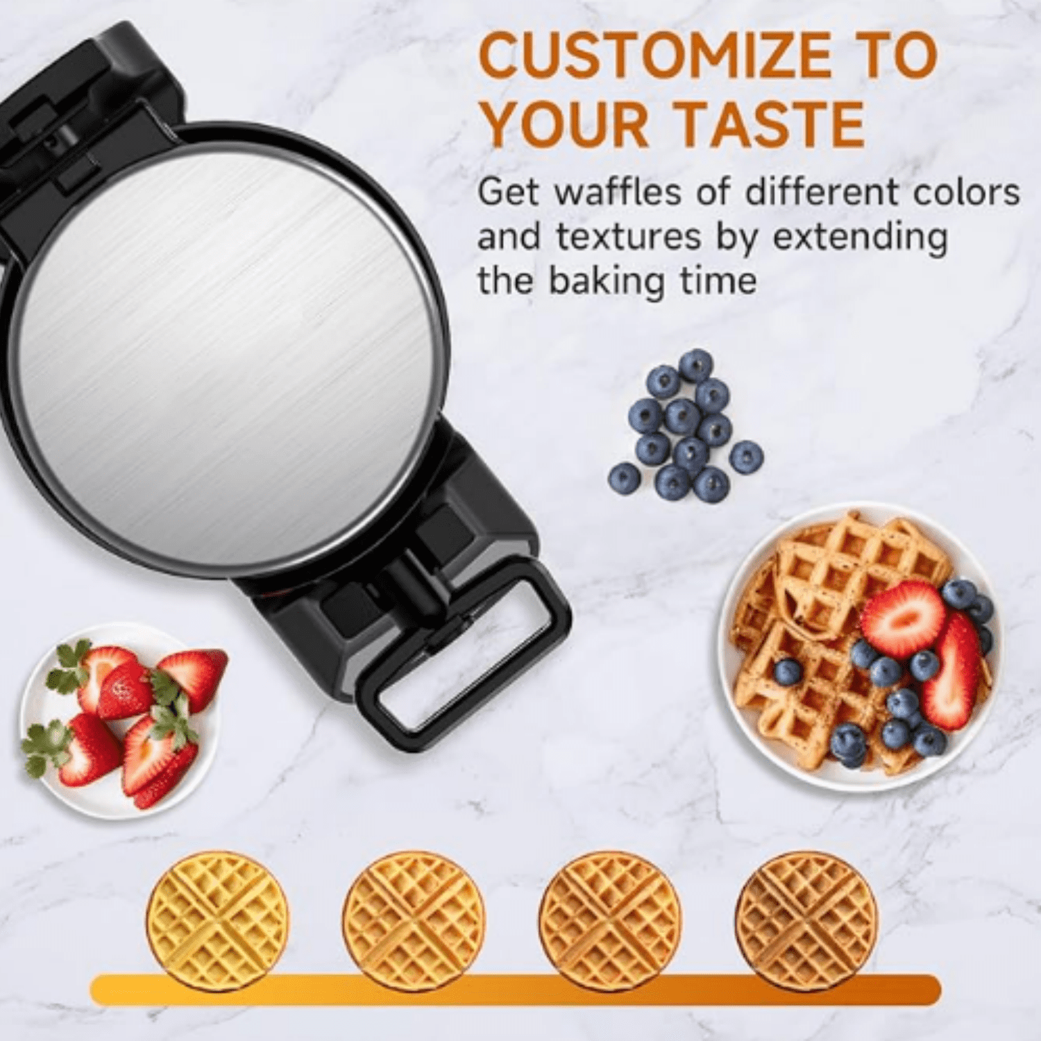 Double Belgian Waffle Maker 180°Flip, 1400W Waffle Iron 8 Slices, Rotating & Nonstick Plates with Removable Drip Tray for Easy Clean, Stainless Steel, Locking Buckle & Cool Touch Handle
