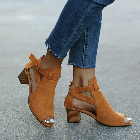 

Ovzne Slip On Sandals For Women Sandles Summer Fish Mouth High Heel Roman Shoes Large Thick Heel Buckle Women S Sandals Sandal