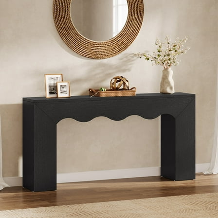 Tribesigns 63" Farmhouse Console Table, Wooden Couch Table Behind Sofa with Storage, Long Entryway Sofa Station, Narrow Console Stand with Base, Hallway Stand for Entryway, Living Room (1, Black)