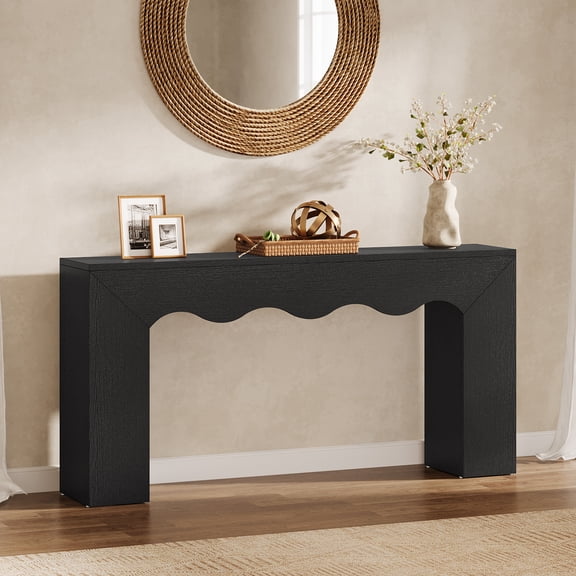Tribesigns 63" Farmhouse Console Table, Wooden Couch Table Behind Sofa with Storage, Long Entryway Sofa Station, Narrow Console Stand with Base, Hallway Stand for Entryway, Living Room (1, Black)