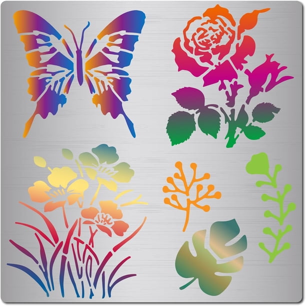 Plantilla reutilizable de mariposa y flor de 6,3 pulgadas, de acero inoxidable, para dibujo floral de plantas primaverales.