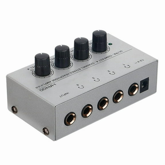 Headphone Amplifier with Audio Cable,HA400 4-Channel Metal Stereo Audio Amplifier,for Sound Mixer PC Guitar Eu Plug