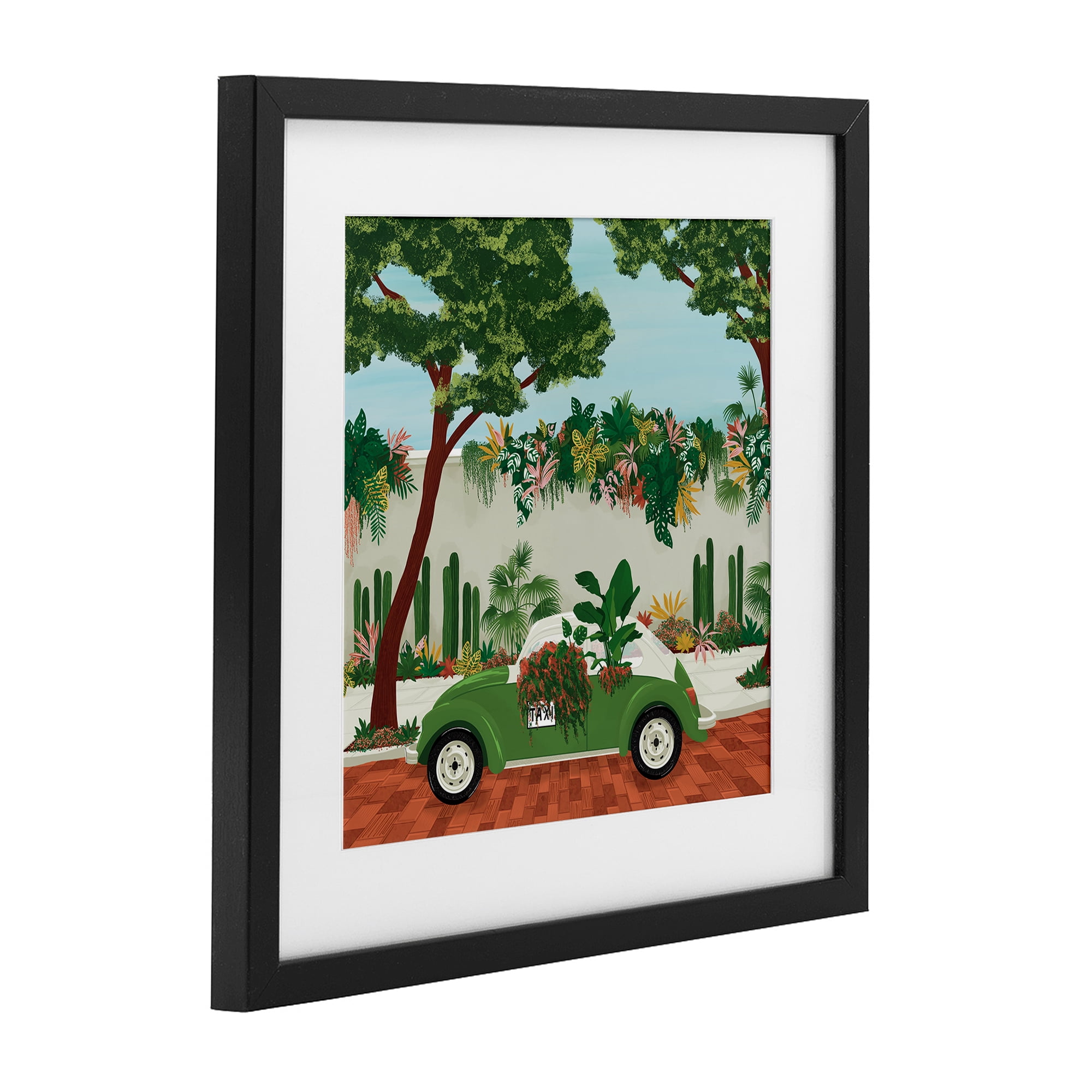 Stupell Industries Overgrown Garden Taxi Black Framed Print Under Glass, design by Vero Illustrates