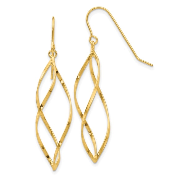 14k Yellow Gold Twisted Marquise Dangle Earrings for Women