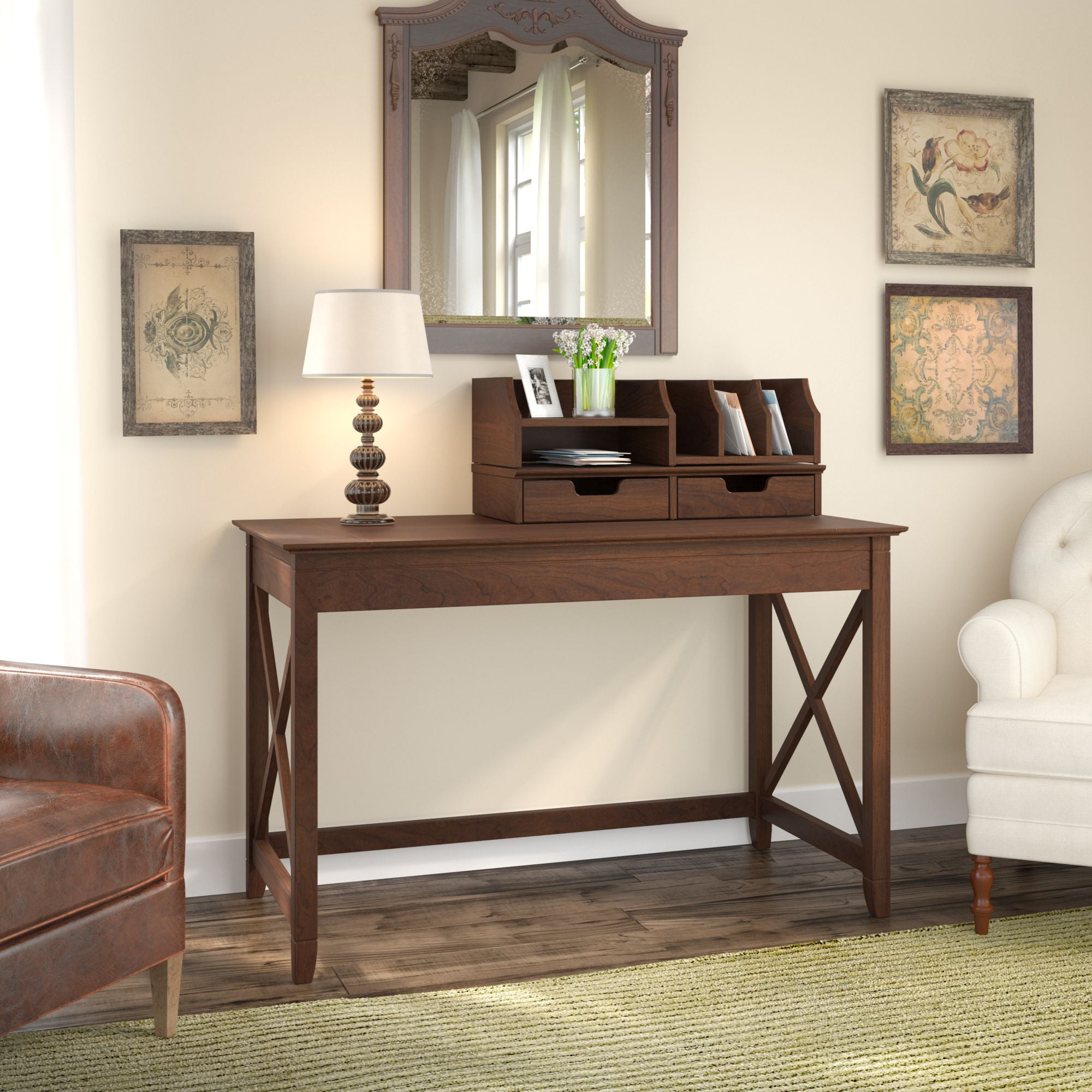 Bush Furniture Key West 48w Writing Desk With Desktop Organizers In Bing Cherry