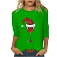 thumbnail image 3 of JURANMO Vacation Deals Wine Glass Tees for Women Ugly Christmas 3/4 Sleeve Shirts Casual Loose Crew Neck Pullover Tops Trendy Xmas Blouses Green L, 3 of 5