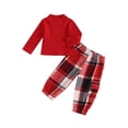 thumbnail image 2 of Aojekbee Little Girls 2PCS Outfit Sets Long Sleeve High Neck Ribbed Tops Plaid Pants Sets, 2 of 10