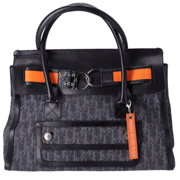 Pre-Owned Christian Dior Flight Trotter Handbag Navy Black Orange Denim Leather
