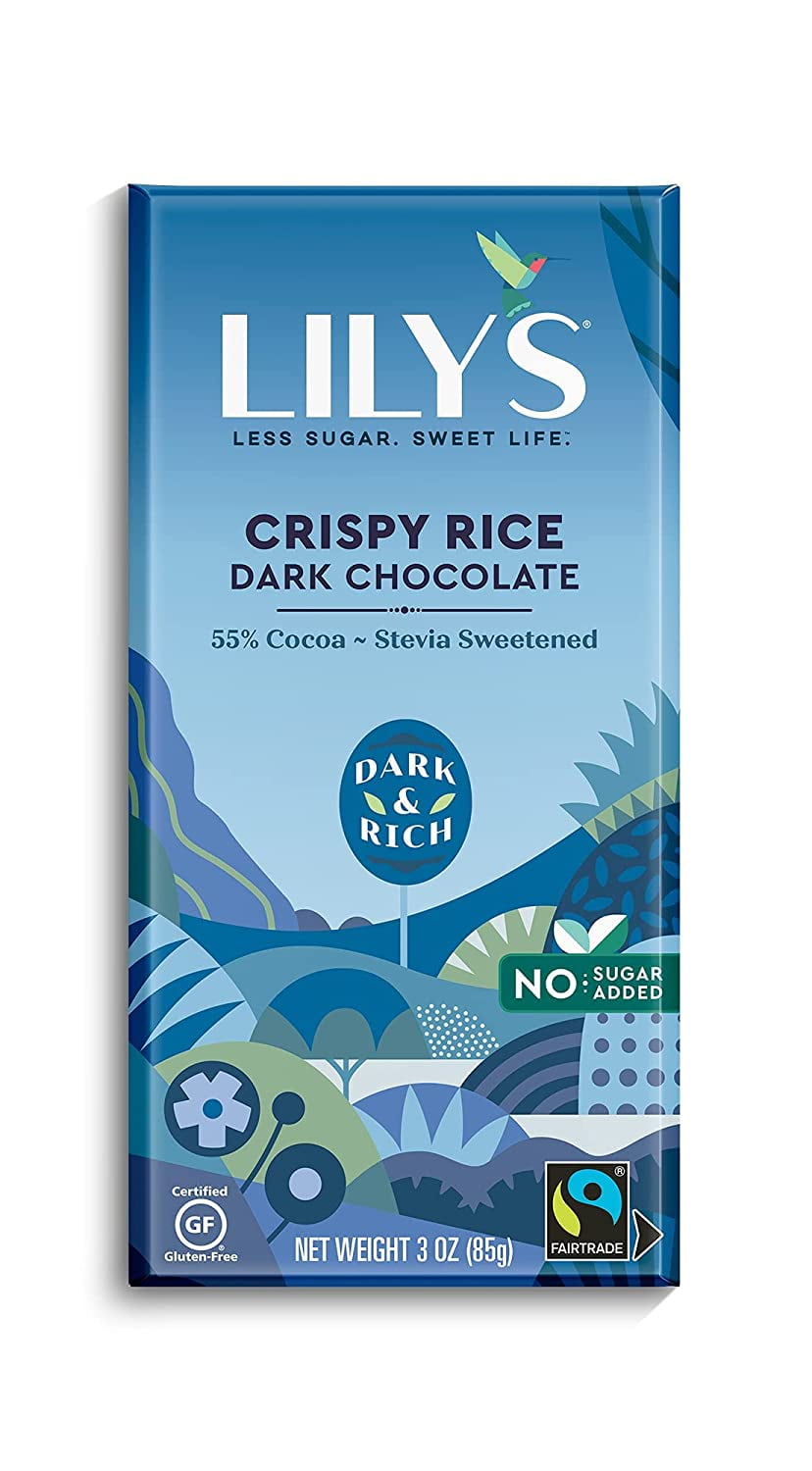 Crispy Rice Dark Chocolate Bar by Lily's | Made with Stevia, No Added Sugar, Low-Carb, Keto Friendly | 55% Cocoa | Fair Trade, Gluten-Free & Non-GMO Ingredients | 3 ounce